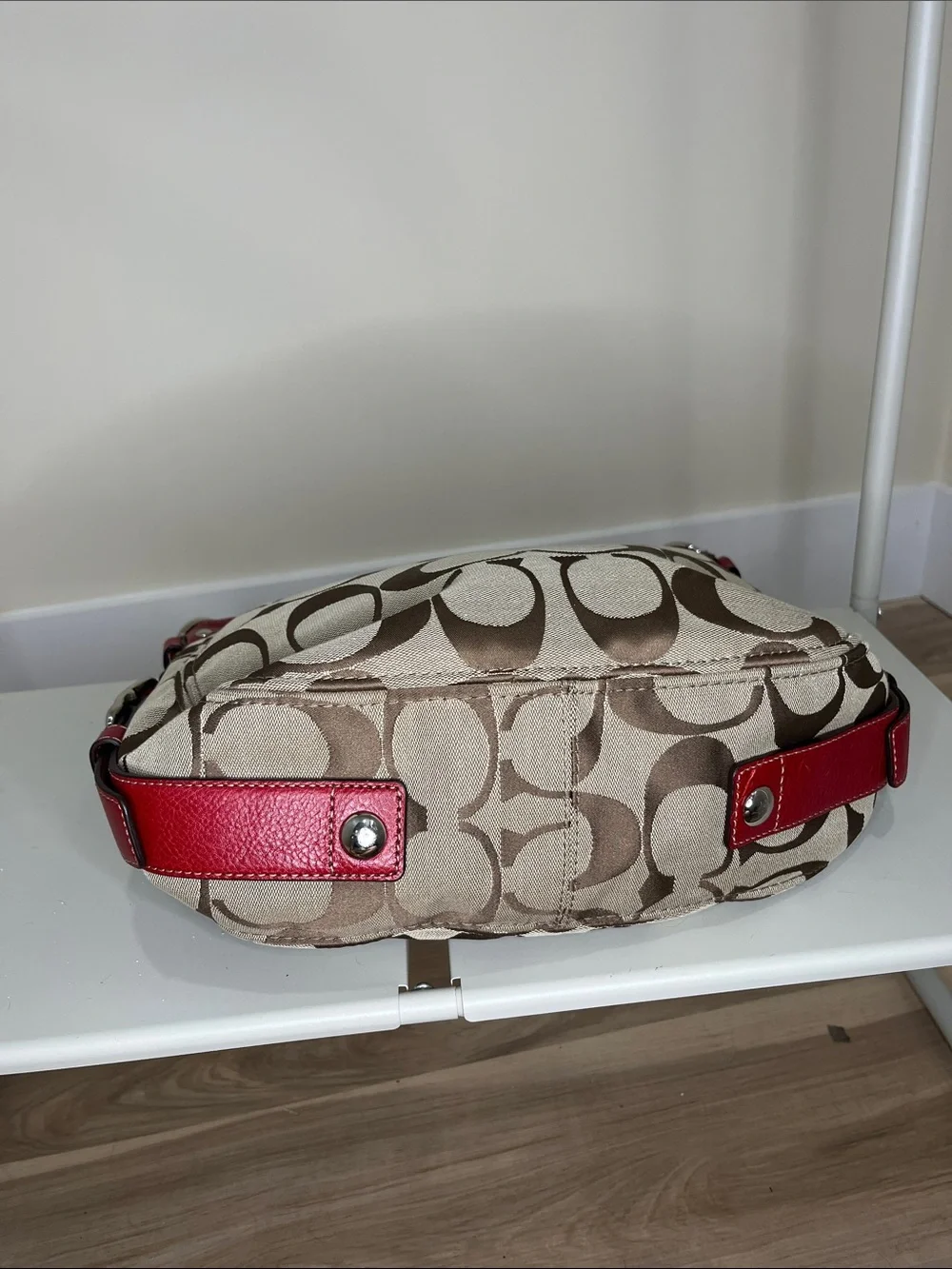 Coach Signature Canvas Hobo Bag in Red and Khaki